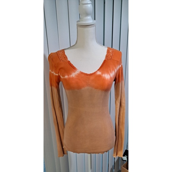 Medium Womans Buffalo David Bitton Orange Tye Die Waffle Knit Long Sleeve Shirt - Picture 1 of 6